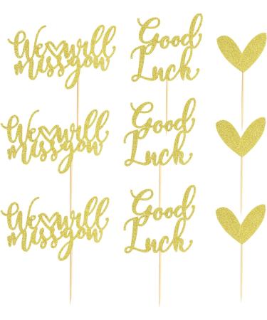Arthsdite 24Pcs We Will Miss You Cupcake Toppers Glitter Red Love Heart Good Luck Cupcake Picks Retirement Theme Going Away Party Cake Decorations - Gold Glitter Gold Cupcake Toppers - Buy Online on SooperMarket.com
