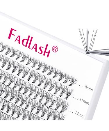 Fadlash cluster eyelash 10 roots 0.10mm C curl 8-15mm Mixed length 120PCs Self-application DIY single cluster 8-15 mm 10d-0.10-c