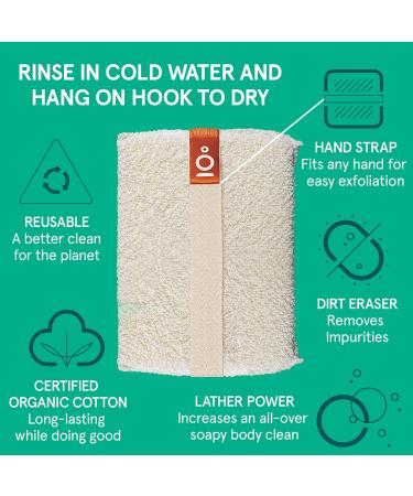 Cleanlogic Organic Cotton Exfoliating Body Scrubber - 3 Pack Reusable Exfoliator for Smooth Skin - Daily Skincare Routine Essential - Buy Online on SooperMarket.com