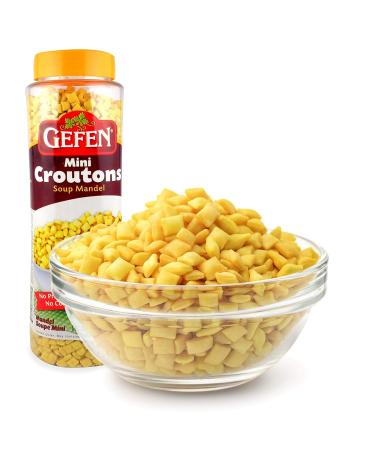 Gefen Mini Croutons Soup Mandel 14oz (2 Pack) - Toasted Soup Crackers | Resealable Container | Certified Kosher | No Preservatives or Coloring - Buy Online on SooperMarket.com
