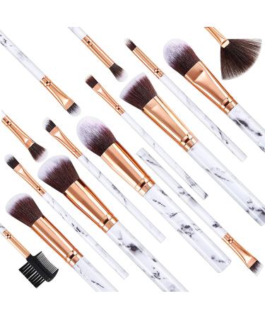 DUAIU 15PCs Marble Makeup Brush Set - Premium Synthetic Kabuki Brushes for Powder, Blush, Contour, Foundation, Concealer, Eyeshadow - Includes Makeup Sponge and Cleaner Brush Egg - Grey - Buy Online on SooperMarket.com