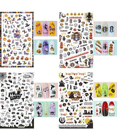 Kalolary 12 Sheets Halloween Nail Art Stickers Decals DIY Self-Adhesive Nail Sticker Decals Nail Art Tips Stencil Nail Decorations for Halloween Party Include Pumpkin/Bat/Ghost/Witch etc - Buy Online on SooperMarket.com