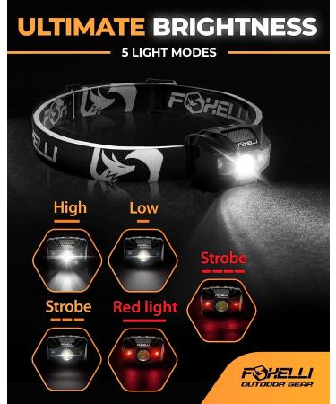 Foxelli Rechargeable LED Headlamp - Ultralight Waterproof Headlamp Flashlight for Adults & Kids - USB Rechargeable with Red Light for Running, Camping, Hiking - Black - Buy Online on SooperMarket.com