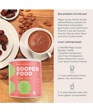 Sooper Food Magic Cacao Bourbon Vanilla 250g - Organic Vegan Chocolate Powder with Vitamin C No Added Sugar - Boost Your Mood with Cocoa & Maca - Buy Online on SooperMarket.com