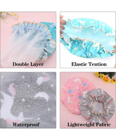 Phoetya 4 Pack Unicorn Shower Caps Double Layer Waterproof Shower Hat Reusable Elastic Band Bath Caps Perfect for Women and Girls Shower Spa - Buy Online on SooperMarket.com