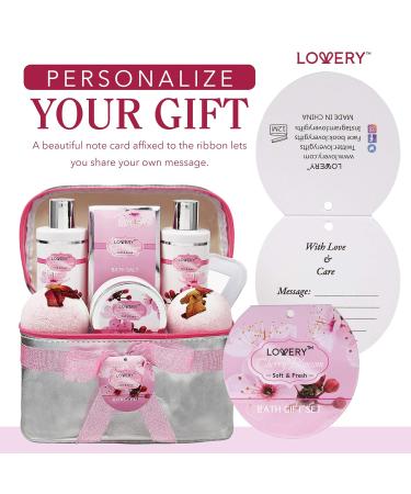 Cherry Blossom Spa Gift Basket Set for Women - Luxury Bath and Body Set with Lotions, Bath Bombs, Mirror, Travel Bag - Perfect Christmas Gift - Buy Online on SooperMarket.com