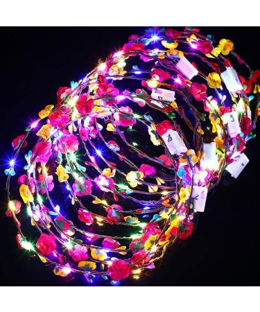 Aoriher 16 Pieces LED Flower Headband Lower Crown Flower Headdress for Women for Wedding Halloween Christmas and Party