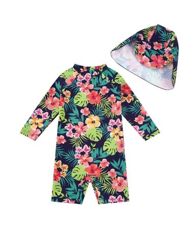 upandfast Baby Girls Swimsuit Baby Swimming Costume UV Baby Girls' Swimwear with Snap Bottom UPF 50+ Sun Protection 2-3 Years Navy Flower