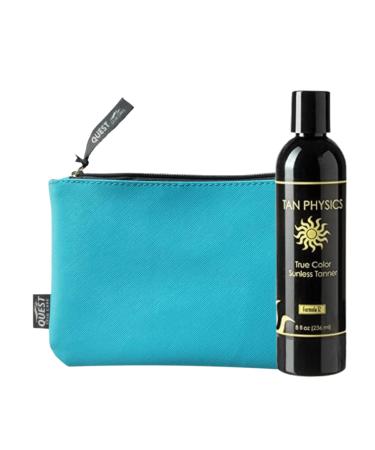 Tan Physics Self Tanner 8 Fl oz with Blue Makeup Bag - Tan Physics True Color Sunless Tanner - Tan Physics Sunless Tanner - Self Tanners Best sellers - Quick Tan & Sunless Tan