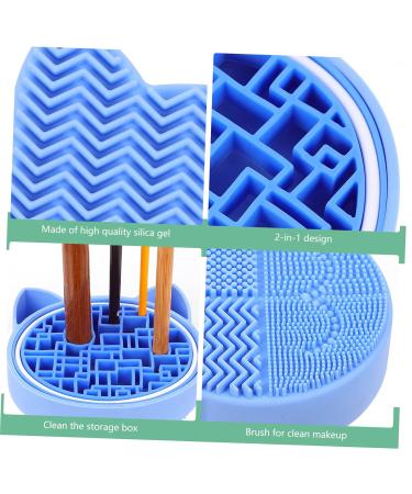 NOLITOY 2-in-1 Makeup Brush Storage Box & Sponge Holder | Silicone Brush Cleaning Mat | Drying Rack & Stand for Makeup Tools - Blue 11x2.5cm - Buy Online on SooperMarket.com