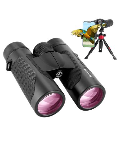 12x42 HD Binoculars for Adults with Universal Phone Adapter - High Power Binoculars with Super Bright and Large View- Lightweight Waterproof Binoculars for Bird Watching Hunting Outdoor Sports Travel Black