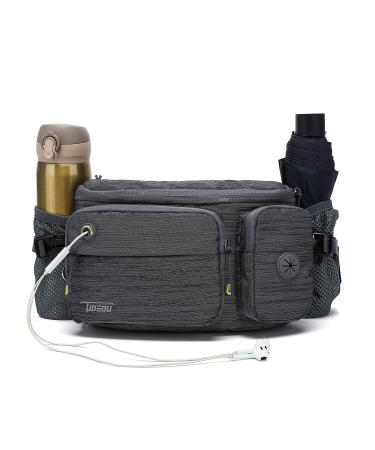 TUDEQU Fanny Pack Dog Walking Bag Bumbag Waist Bag with Two Invisible Bottle Holder for Hiking Running Cycling Men Women 761 Yb Dark Grey
