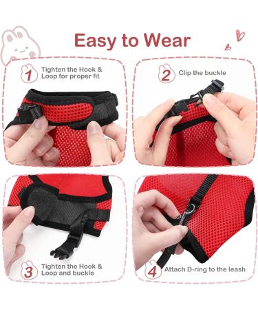 Adjustable Soft Rabbit Dishes & Leash for Small Pets | Kitty & Bunny Walking Accessories - Red XS (20-27.5cm) - Buy Online on SooperMarket.com