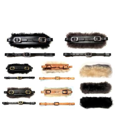 PS Horse Articles Noseband padded with sheepskin plus chin strap in set brown with silver fitting