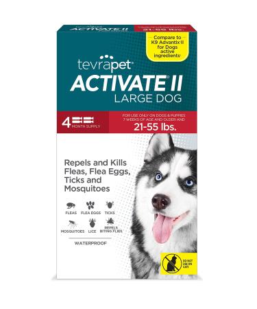 TevraPet Activate II Flea and Tick Prevention for Dogs | Large Dogs 21-55 lbs | 4 Monthly Doses | Fast Acting Treatment | Long Lasting Flea & Tick Control for Dogs | Veterinarian Recommend