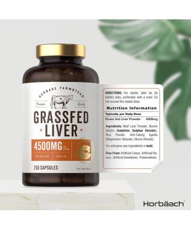 Grass Fed Beef Liver Capsules - 250 Count | Desiccated & Preservative-Free | Pasture Raised | Herbage Farmstead - Buy Online on SooperMarket.com