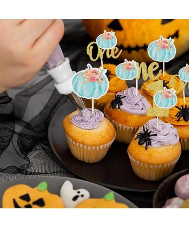 Rsstarxi 24 Pack Pumpkin One Cupcake Toppers Pumpkin 1st Birthday Cupcake Picks Decorations for Fall Theme Baby Shower Kids First Birthday Party Cake Decorations Supplies Blue Design 12 Blue - Buy Online on SooperMarket.com