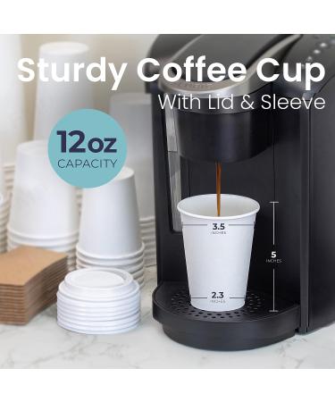 50 Pack 12oz White Coffee Cups with Dome Lids, Sleeves - Disposable Paper To Go Cups for Hot Drinks - Ideal for Cafes & Businesses - Buy Online on SooperMarket.com