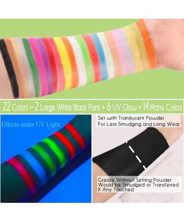 CCbeauty 22 Color Face Body Paint Kit - Halloween Neon Face Painting Set with UV Glow and Classic Colors - SFX Cosplay Makeup Palette with Brushes - Buy Online on SooperMarket.com