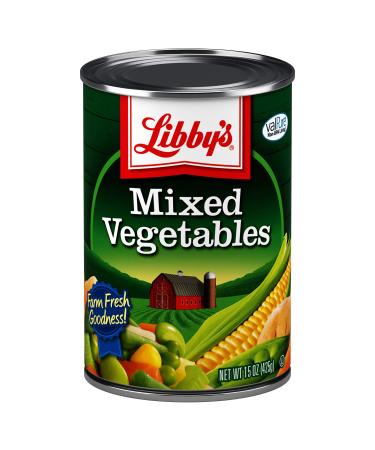 Libby's Mixed Vegetables | Colorful Medley of Farm Fresh Favorites | Carrots, Potatoes, Peas, Corn, Green Beans, Celery, Lima Beans | Grown & Made in USA | 15.00 ounce can (Pack of 12)