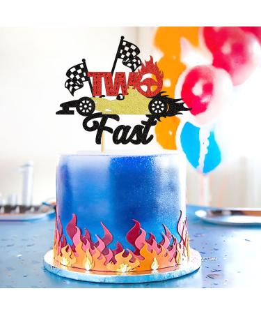 Cyodoos 1Pcs Two Fast Cake Topper Race Car Cake Decoration Racing Car Theme Race Car Theme 2nd Birthday Party Decoration Boy Girl Second Birthday Flag Sign Supplies - Buy Online on SooperMarket.com
