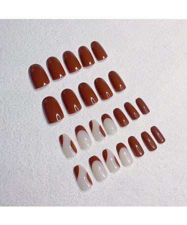 24 pcs Sunjasmine Almond Press-On Nails Medium with Designs - Brown | False Nails for Women and Girls - Buy Online on SooperMarket.com