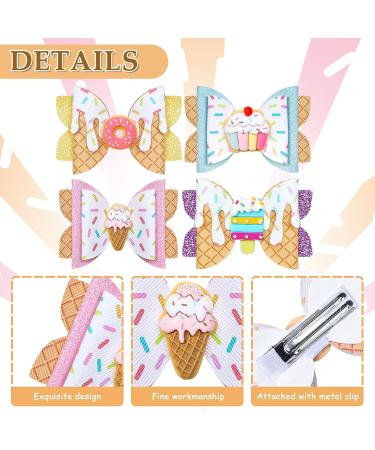 Whaline 4Pcs Dessert Glitter Bow Hair Clips - Summer Colorful Leather Hairgrips for Girls and Women - Birthday Party Hair Accessories - Buy Online on SooperMarket.com