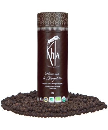Khla - Black Kampot Pepper 120g - Organic Black Kampot Peppercorns - Premium Cambodian Pepper - Grand Cru Rare & Exquisite- for Grinder Refill - Direct from Producer - Origin Cambodia