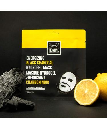 Soo AE Homme Energizing Black Charcoal Hydrogel Mask 8 Count Facial Mask for Men | Charcoal & Lemon Infused | Soothing & Hydrating - Buy Online on SooperMarket.com