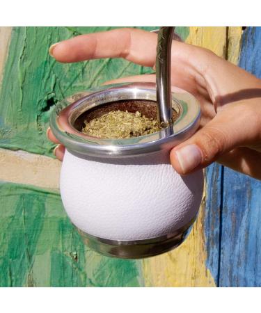 thebmate Premium Yerba Mate Cup (Mate Gourd) - Crafted Ceramic Teacup - Brown Leather Wrapped Handmade in Uruguay - Mate Tiny - Camionero Style (White) - Buy Online on SooperMarket.com