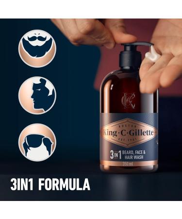 King C. Gillette Beard Shampoo & Face Wash - 350ml | Coconut Water, Argan Oil & Avocado Oil - Buy Online on SooperMarket.com