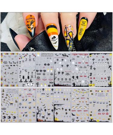 Kalolary 12 Sheets Halloween Self-Adhesive Nail Stickers Halloween 3D Nail Art Stickers Mummy Skeleton Ghost Tombstone Halloween Pattern Nail Art Design Decoration Accessories (B)