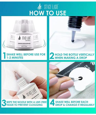 Stacy Lash Sensitive Eyelash Extension Glue 0.34 fl.oz - Low Fume, 5-6 Sec Drying Time, 5 Weeks Retention - Professional Use Only Black Adhesive for Individual Semi-Permanent Lash Extensions - Buy Online on SooperMarket.com