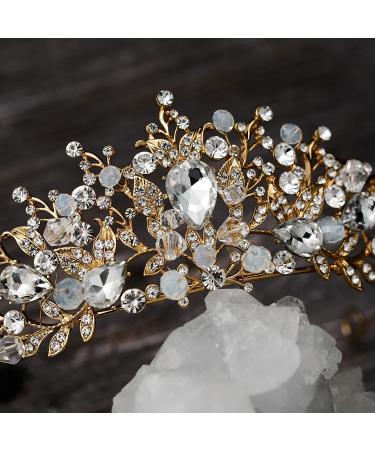 SWEETV Jeweled Metal Princess Tiara Queen Crown for Bride - Bridal Headpieces for Wedding, Quinceanera, Prom - Gold/Clear - Buy Online on SooperMarket.com
