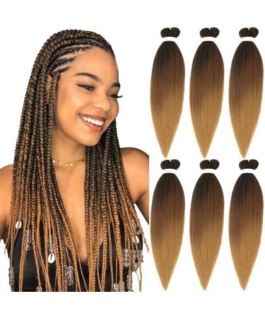 Xusuperb Short Pre Stretched Braiding Hair Ombre 20 inch Easy Braids Extensions Black Brown Blond Kanecalon Kunsthaar 6 Packs Soft Yaki-Textur braids Hair extensions (T1B/30/27#) 50.8 cm (6 Series) T1b/30/27#