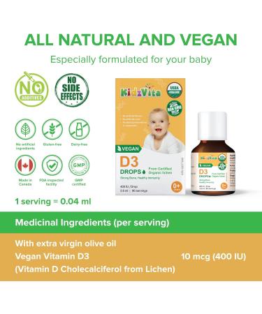 KidzVita - Vegan Vitamin D3 Drops 400IU - 3.6 ML 90 Servings 400 IU - Buy Online on SooperMarket.com