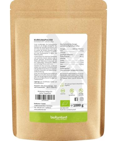 Organic Turmeric Powder 1000g - 100% Natural Curcumin & Curcuma | Raw Food Quality | Premium Indian Spice - Biocontor - Buy Online on SooperMarket.com