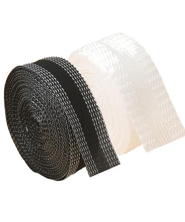 2 Rolls 11 Yards Pants Edge Shorten Self-Adhesive Pants Mouth Paste, Permanent Washable Iron-On Hem Clothing Tape, Fabric Fusing Tape for Pants Jeans Clothes,Each 1in x 5.5yd(25mm x 5m),Black + White