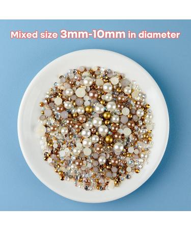Astaron 50g Champagne Gold Half Pearls & Glitter Stones - 3mm-10mm Flatback Rhinestones for DIY Handicrafts Art Nails Shoes & Clothing - Buy Online on SooperMarket.com