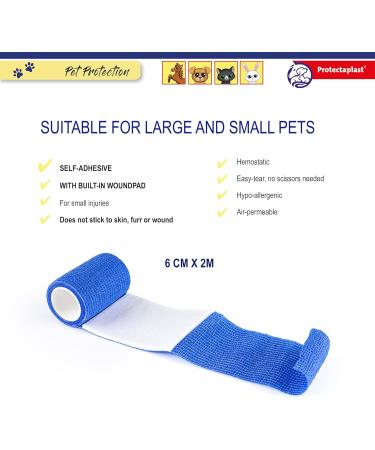 Protectaplast Self-Adhesive Blue Bandage for Pets | Latex-Free & Glue-Free 6cm x 2m | Ideal for Dogs Cats & Horses - Wound & Joint Dressing - Buy Online on SooperMarket.com