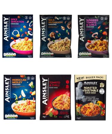 Flavour Packed Couscous Variety Bundle - 6 x 100g - with Ainsley Harriot Tomato and Chilli Spice Sensation Sundried Tomato and Garlic Wild Mushroom Roasted Veg and Moroccan Medley