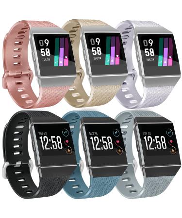 6 Pack Sport Bands Compatible with Fitbit Ionic Bands for Women Men, Replacement Soft Silicone Wristbands Rose Gold, Silver, Gold, Black, Gray, Slate, Large