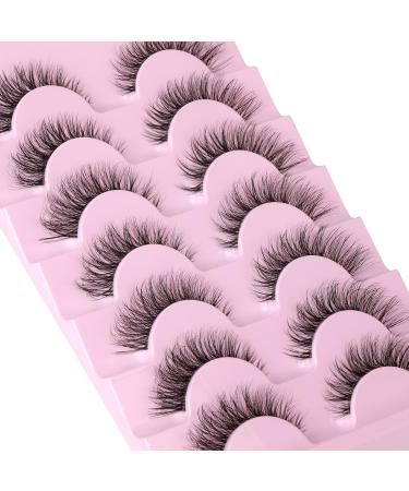 JIMIRE 3D Fluffy False Eyelashes 7 Pairs - Demi-wispies Natural Look Cat Eye Faux Mink Lashes 15MM D Curl Wispy Fluttery Eyelashes with Clear Band - Buy Online on SooperMarket.com