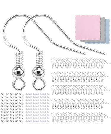 100 PCS/50 Pairs Earring Hooks, 925 Silver-Plated Hypoallergenic Earring Hooks for Jewelry Making, 300 PCS Upgraded Earring Making kit, Earring Making Supplies with Earring Backs and Jump Rings