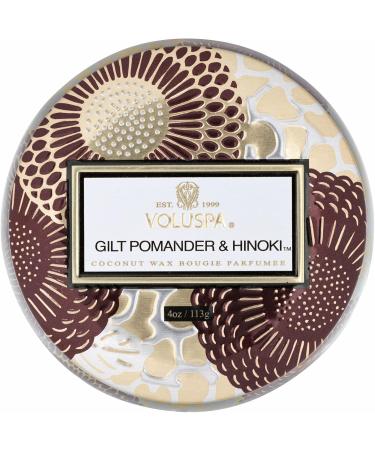 Buy Voluspa Gilt Pomander & Hinoki Candle Mini Tin (4 Oz) | 25 Hour Burn | All Natural Wicks & Coconut Wax | Vegan Friendly | International Shipping Available - Buy Online on SooperMarket.com