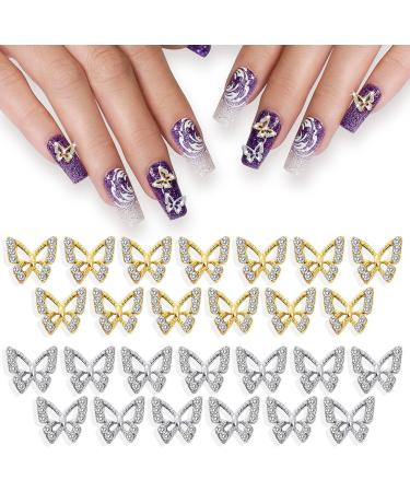 Noverlife 26PCS 3D Alloy Butterfly Nail Charms with Crystal Diamonds - Gold & Silver - Buy Online on SooperMarket.com