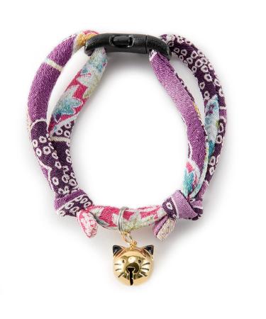 Necoichi Chirimen Hanabi Fireworks Cat Collar, Handcrafted in Japan, 1 Size fits All Purple