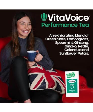 VitaVoice Performance Tea for Throat & Voice Care - Green Mate with Lemongrass, Spearmint, Ginseng, Gingko, Nettle - 15 Luxury Tea Bags - Buy Online on SooperMarket.com