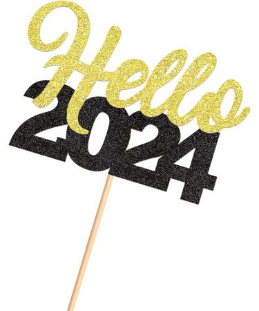 30 Pcs Glitter Happy New Year Cupcake Toppers 2024 Gold Black Cupcake topper Cheers to 2024 Cake Picks for New Years Eve Party Decoration (Hello) - Buy Online on SooperMarket.com