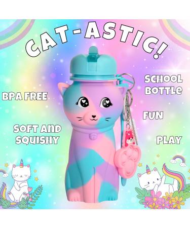 FunKitZ by AToZ UK Cat Shaped Water Bottle for Girls - BPA Free 500ml Silicone - Rainbow Design, Drop Resistant - Back to School Gift - Buy Online on SooperMarket.com